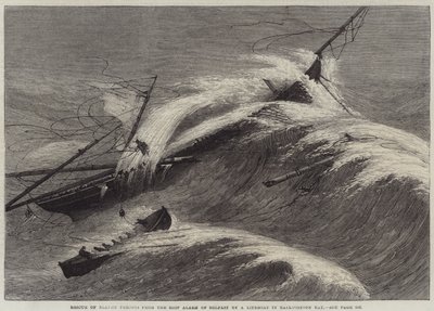 Záchrana jedenácti osob z lodního poplachu v Belfastu záchranným člunem v Ballycotton Bay (rytina) od English School