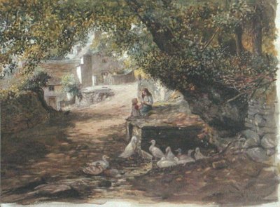 Resting in the Shade, cca 1880 (akvarel na papíře) od English School