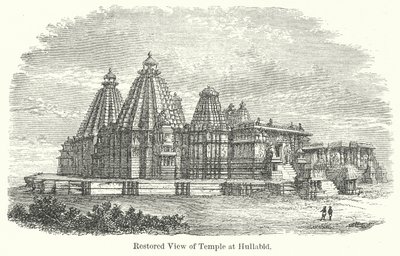 Restaurovaný pohled na chrám v Hullabidu (rytina) od English School