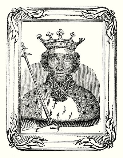 Richard II. se narodil v roce 1366, korunován byl v roce 1377 a zavražděn v roce 1399 (rytina). od English School