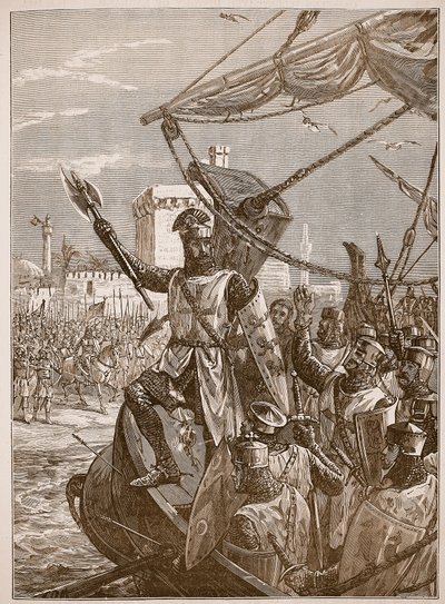Richardovo vylodění u Jaffy, ilustrace z Cassells Illustrated History of England (sépiová fotografie) od English School