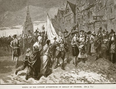 Povstání londýnských učňů jménem Karla, ilustrace z Cassells Illustrated History of England (sépiová fotografie) od English School