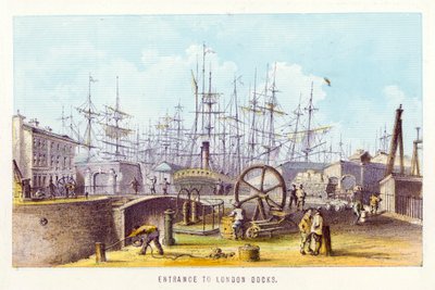 River Thames: Entrance to London Docks (barevná rytina) od English School