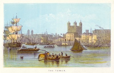 River Thames: The Tower (barevná rytina) od English School