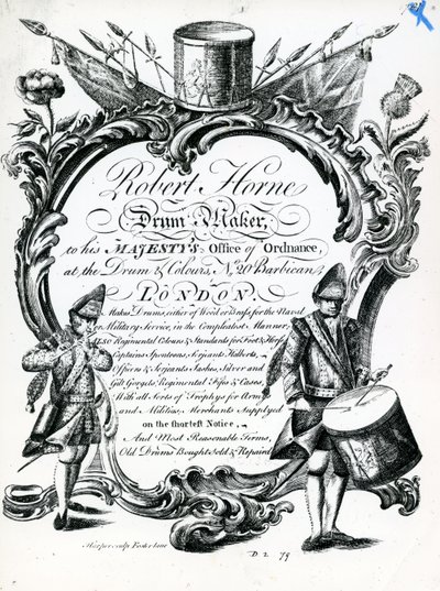 Robert Horne, výrobce bubnů (rytina) od English School