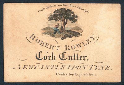 Robert Rowley, řezačka korku, vizitka od English School