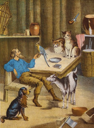 Robinson Crusoe (barevná litografie) od English School