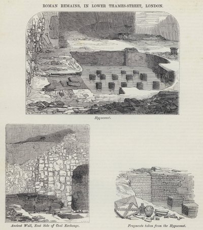 Roman Remains, v Lower Thames-Street, Londýn (rytina) od English School