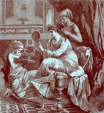 Římská dáma na toaletě, ilustrace z Ilustrované historie světa, publikované kolem roku 1880 (digitálně vylepšený obrázek) od English School