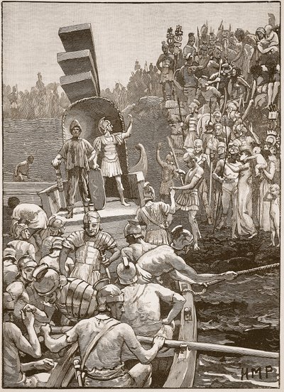Římští vojáci opouštějící Británii, ilustrace z Cassells Illustrated History of England (sépiová fotografie) od English School