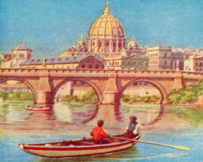 Řím, Svatý Petr od Tibery (barevná litografie) od English School