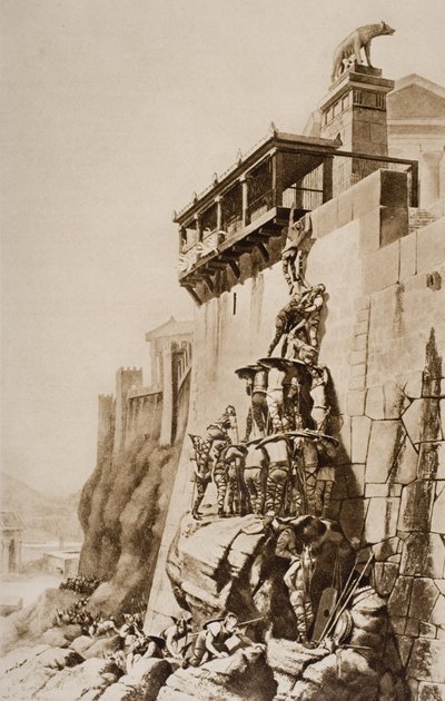 Řím zachráněný posvátnými husami z Juno, ilustrace z „Nástin historie“ od H. G. Wellse, svazek I, vydané v roce 1920 od English School