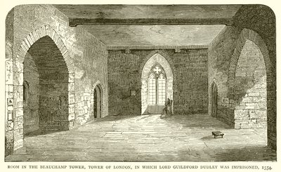 Pokoj v Beauchamp Tower, Tower of London, ve kterém byl uvězněn Lord Guildford Dudley, 1554 od English School