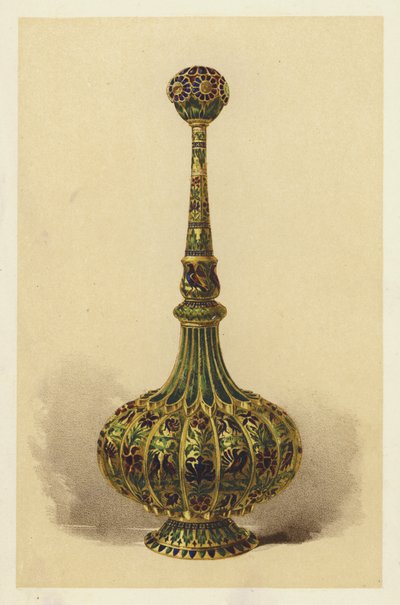 Lahvička na růžovou vodu nebo postřikovač, stříbrně zlacená a smaltovaná (chromolit) od English School