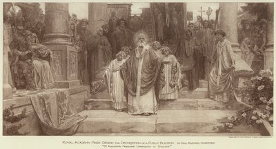 Návrh ceny Královské akademie za výzdobu veřejné budovy, „St Augustine Preaching Christianity in England“ (rytina) od English School