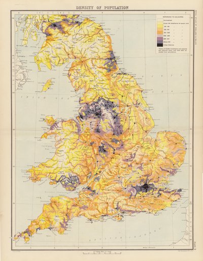 Royal Atlas, c 1900: Hustota populace (barevné lito) od English School