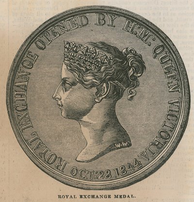 Royal Exchange Medal, udeřená na památku otevření Royal Exchange v roce 1844 od English School