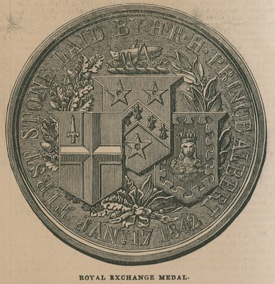 Royal Exchange Medal, udeřená na památku otevření Royal Exchange v roce 1844 od English School