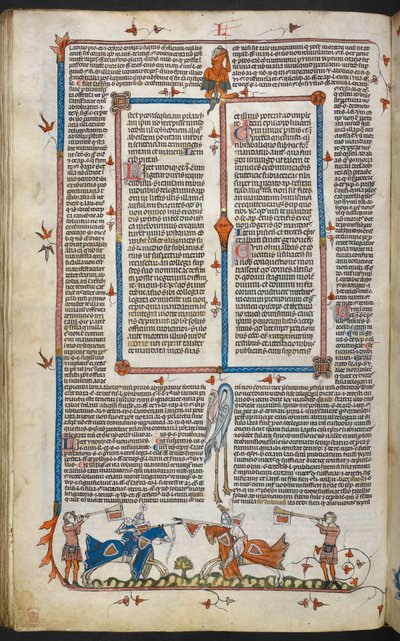 Royal MS 10 iv f.065v Rytířský souboj s okrajovým zdobením, ilustrace z 