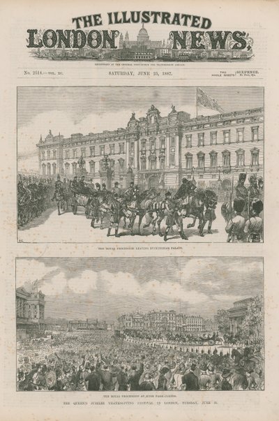 Královský průvod opouštějící Buckinghamský palác a v Hyde Park Corner od English School