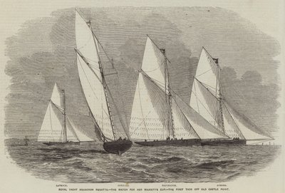 Royal Yacht Squadron Regatta, zápas o pohár Jejího Veličenstva, První Tack Off Old Castle Point (rytina) od English School