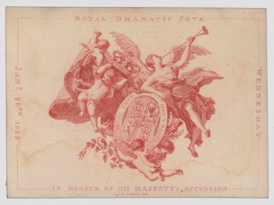 Královská dramatická slavnost na počest výročí nástupu krále Jiřího IV., 26. ledna 1825 (barevná rytina) od English School