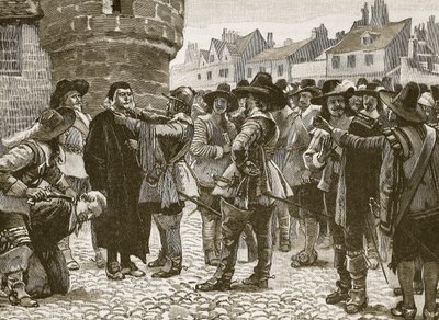 Royalističtí spiklenci v Salisbury urážejí šerifa, ilustrace z Cassells Illustrated History of England (sépiová fotografie) od English School