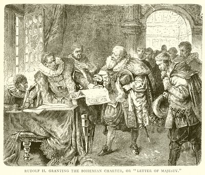 Rudolf II. udělující českou listinu neboli Literu majestátu od English School