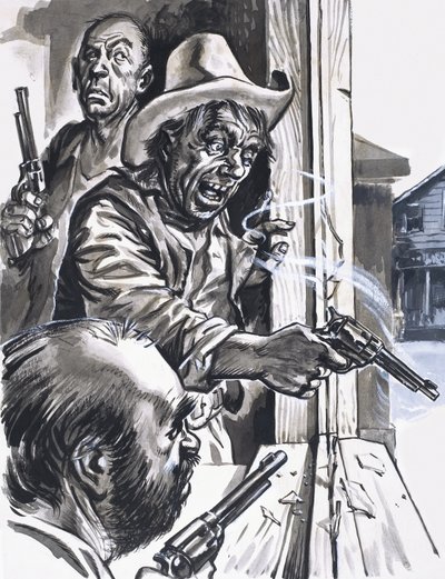 Ruffian Cowboys střílející z okna od English School