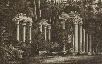Ruiny ve Virginia Water (litho) od English School
