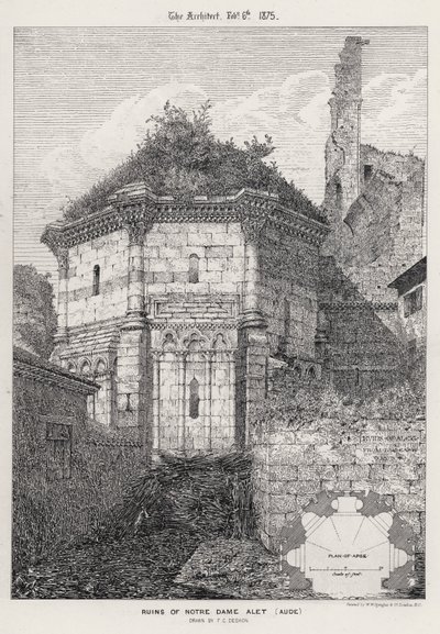 Ruiny Notre Dame Alet, Aude (rytina) od English School