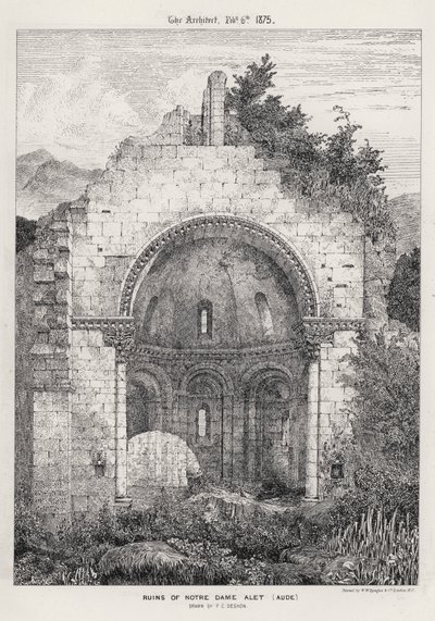 Ruiny Notre Dame Alet, Aude (rytina) od English School