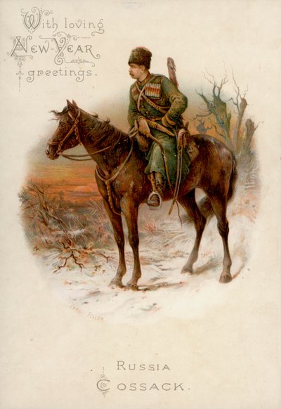Ruský kozák na koni: Kozák na koni (chromolit) od English School