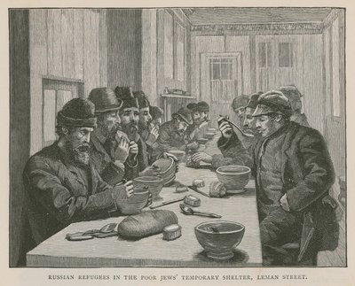 Ruští uprchlíci v dočasném útulku pro chudé Židy, Leman Street, Londýn od English School