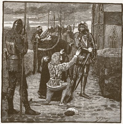 Rutland prosí Clifforda, aby ušetřil jeho život, ilustrace z Cassells Illustrated History of England (sépiová fotografie) od English School