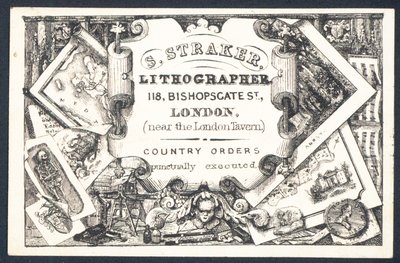 S Straker, litograf, vizitka od English School