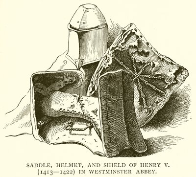 Sedlo, helma a štít Jindřicha V. (1413--1422) ve Westminsterském opatství od English School