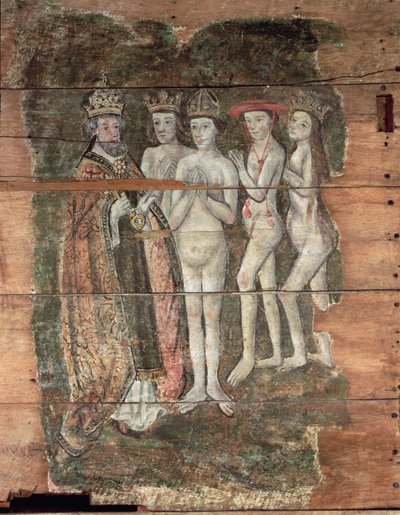 Svatý Petr přijímá šlechtu, z Wenhaston Doom, kolem 1500-20 (malované dřevo) od English School