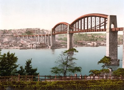 Saltash Bridge, Plymouth (ručně kolorovaná fotografie) od English School