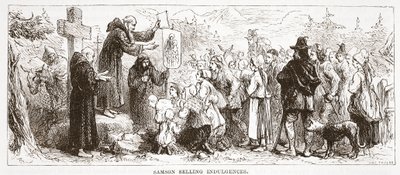 Samson Selling Indulgences, ilustrace z Historie protestantismu od Jamese Aitkena Wylie (1808-1890), hospoda. 1878 od English School