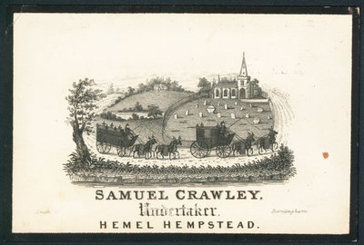 Samuel Crawley, pohřební ústav, vizitka od English School