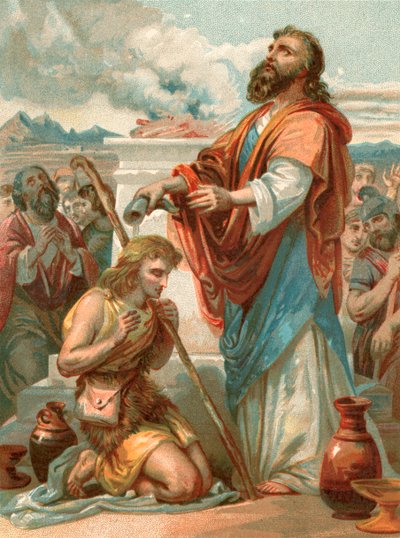 Samuel pomazal Davida za krále Izraele od English School