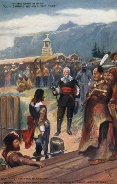 Samuel de Champlain se vzdává Quebecu admirálu Kirke, 20. července 1629 od English School