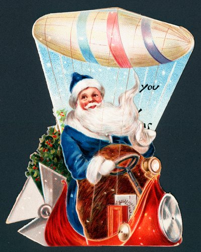Santa Claus řídí vzducholoď, vánoční přání od English School