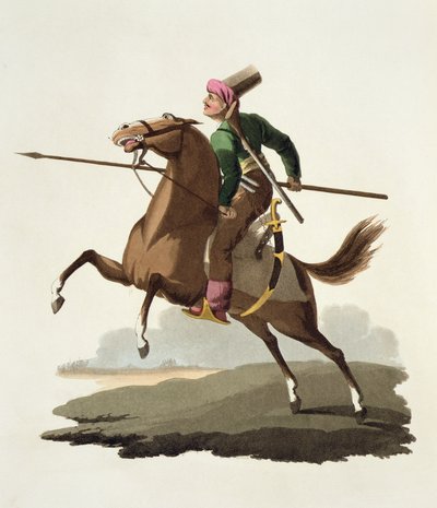 Saphir, z Costumes of the Various Nations, Volume VII, The Military Costume of Turkey, Thomas MacLean, publikovaný kolem roku 1800-18 (ručně kolorovaná akvatinta) od English School