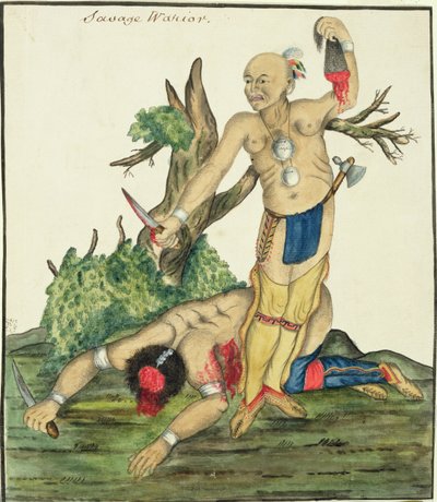 Savage Warrior, cca 1800 (pero a wc na papíře) od English School