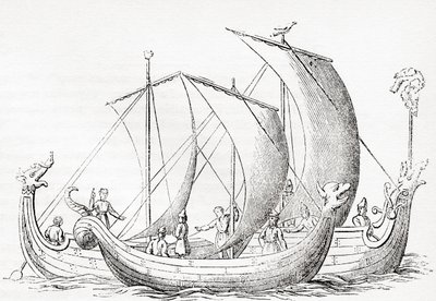 Saské lodě, po rytině ve Struttově kronice Anglie, ze staré Anglie: Obrazové muzeum, hospoda. 1847 od English School