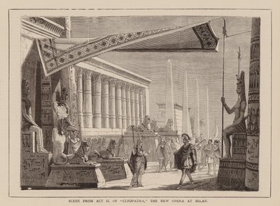 Scéna z II. dějství opery "Kleopatra", Nová opera v Miláně (rytina) od English School