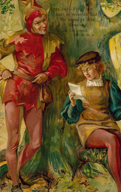 Scéna z filmu Jak se vám líbí od Williama Shakespeara (barevná litografie) od English School