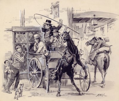Scéna z Pickwick Papers (kvaš na papíře) od English School